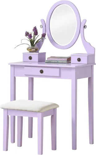 Vista 6 de Roundhill Furniture - Juego de tocador de madera Moniys Mesa de maquillaje y taburete Azul