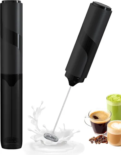 Espumador de Leche Manual con Tapa, Mezclador de Bebidas Operado por Batería Manual Fácil de Transportar Varita Espumadora Eléctrica Para Café,