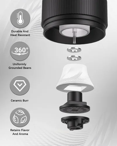 Vista 4 de Molinillo de café eléctrico portátil, molinillo de café automático con diseño de carga inalámbrica USB tipo C, ajustable de grueso a fino