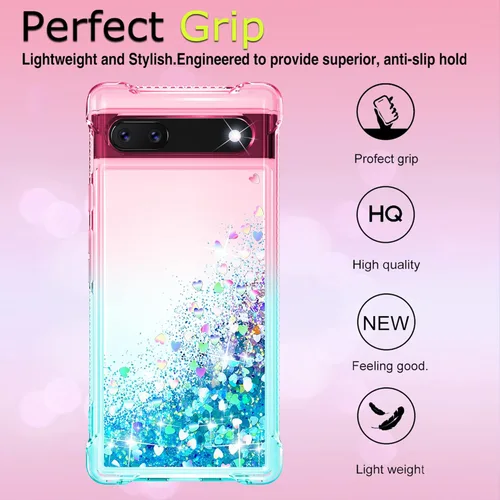 Vista 3 de Gritup Funda para Pixel 6A, funda para Google Pixel 6A con protector de pantalla HD, con purpurina líquida degradada para Google 6A, para niñas