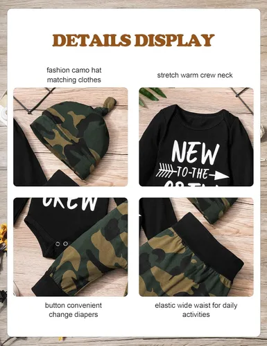Vista 24 de Conjunto de 3 piezas de ropa para bebé y niño, manga de tatuaje, mameluco divertido y pantalones