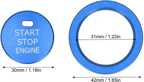 Vista 4 de 2 piezas de aluminio del botón de arranque del motor de la cubierta del botón de encendido del motor del coche anillo de ajuste rodeante