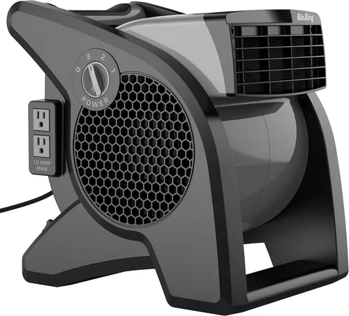 Air King 9555 Soplador pivotante de grado comercial de 3 velocidades, 1/13 caballos de fuerza, acabado gris