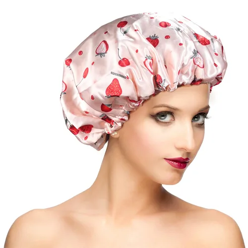 Vista 13 de Gorros de ducha para mujer, extra grande, ajustable, impermeable, reutilizable, gorro de ducha para mujeres y niñas, cabello largo y grueso, gorros