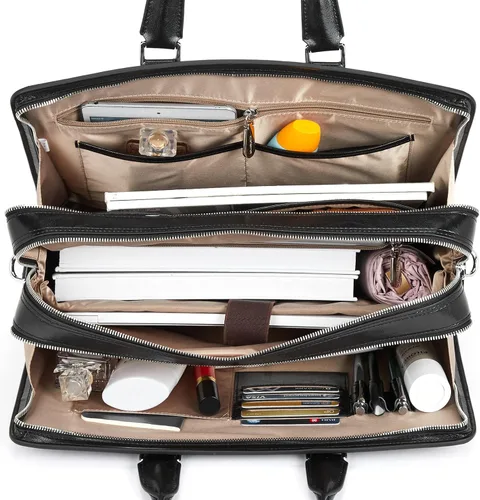 Vista 24 de BOSTANTEN Maletín de cuero genuino para mujer, bolso vintage de negocios de 15.6 pulgadas, bolso de hombro para computadora portátil, color marrón