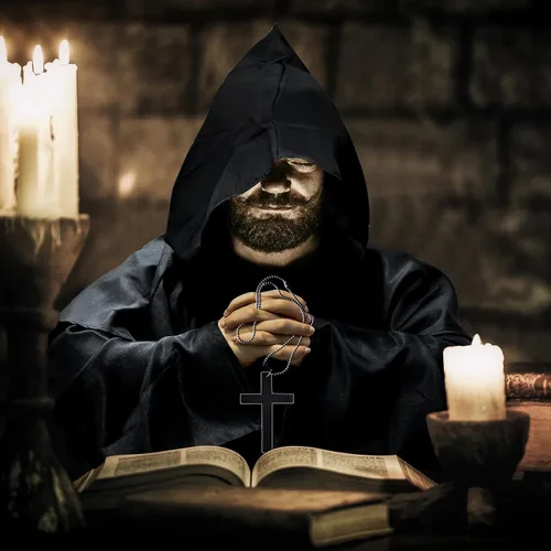 Vista 6 de GOLDGE Hooded Monk Robe and Cloak, Authentic Medieval Monk Priest Costume for Halloween and Cosplay