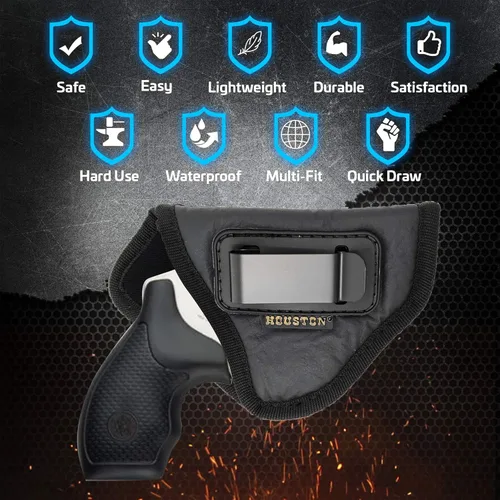 Vista 4 de IWB Revolver Holster by Houston Gun Holsters - ECO Leather Concealed Carry Soft Material - Suede Interior for Protection - Fits Any 38 J Frames