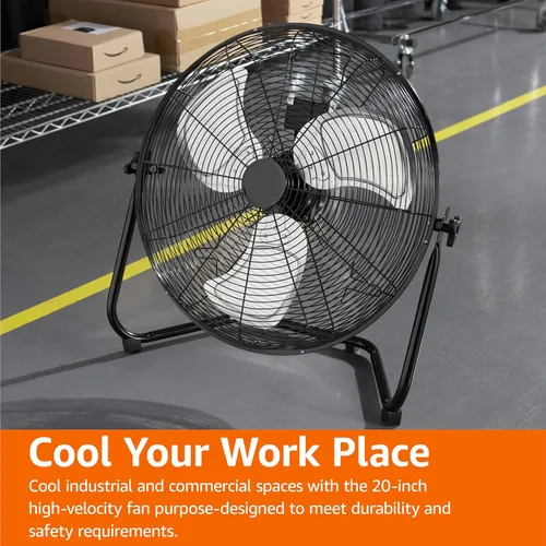 Vista 6 de Amazon Basics Ventilador industrial de alta velocidad de 20 pulgadas, ventilador de piso, con 3 velocidades, cabezal inclinable, cumple