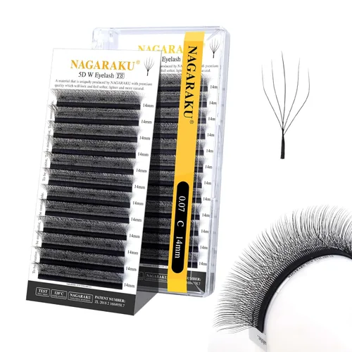 Vista 409 de NAGARAKU Extensión de pestañas en forma de W 3D con volumen en racimo, abanico prefabricado, pestañas postizas de visón sintético mate negro