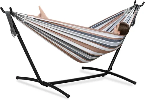 Vista 26 de PNAEUT - Hamaca resistente doble con soporte de acero, para 2 personas, ahorra espacio, para jardín, patio, exterior, capacidad de 450 libras