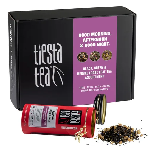 Tiesta Tea - Caja de regalo de latas de té de hojas sueltas, mezclas surtidas de alta a no cafeinadas, paquete de variedad de 3 latas para