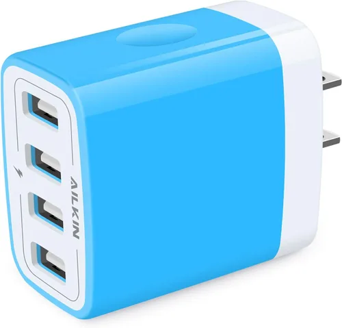 Vista 9 de Cargador de pared, adaptador de cargador USB, estación de carga rápida AILKIN 4.8A, 4 puertos múltiples, bloque de base de alimentación, enchufe