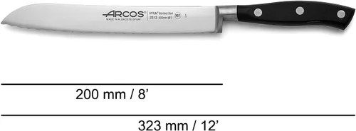 Vista 2 de Arcos Cuchillo Pan de Acero Inoxidable Nitrum de 8 Pulgadas y Hoja de 7.874 in. Obtenga una gran variedad de cortes para su comida Cuchillo ideal