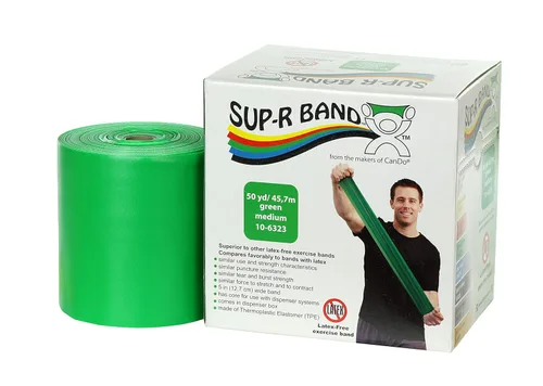 Vista 18 de Cando 10-6303 Sup-R Banda elástica sin látex para ejercicio, 1,5 metros, individual, resistencia media, verde