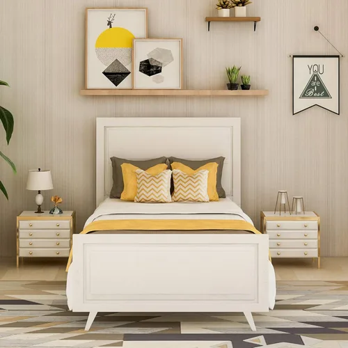 Vista 10 de Anwick Base de cama de plataforma de madera de tamaño individual para niños, base de colchón con cabecera y soporte de listones de madera para niñas