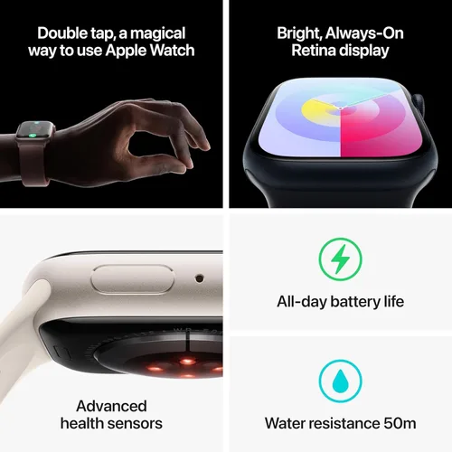 Vista 5 de Apple Reloj Series 9 [GPS + celular, 1.77 pulgadas] - Estuche Starlight con correa deportiva Starlight, S/M (renovado)