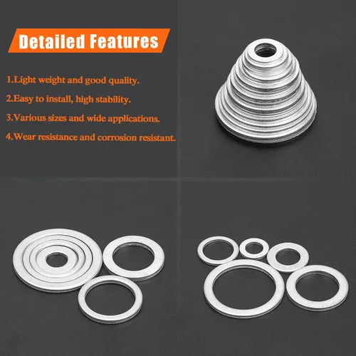 Vista 4 de HELIFOUNER 100 Piezas M6x10x1.0mm Juntas de Tapón de Drenaje Automotriz, Arandelas de Aceite, Arandelas Planas de Aluminio, Diámetro Interior 6mm