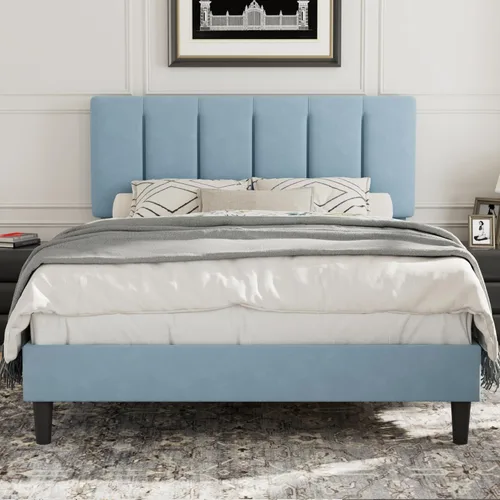 Vista 57 de VECELO - Base de cama tamaño individual con cabecera tapizada, plataforma con soporte de listones de madera de alta resistencia, no necesita somier