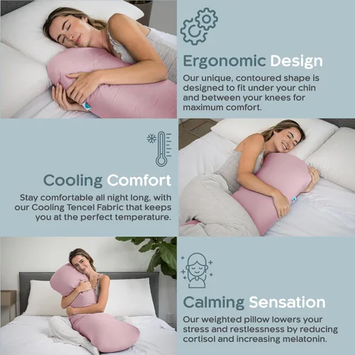 Vista 4 de SleepCloud Almohada Corporal con Peso de 8 libras - Almohada con Peso para un Sueño Más Profundo (48" x 14") - Almohadas Corporales Refrescantes