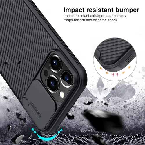 Vista 3 de Nillkin Funda para iPhone 13 Pro Max con cubierta deslizante para cámara [Protección mejorada de lentes] [PC rígido + bumper de TPU], funda
