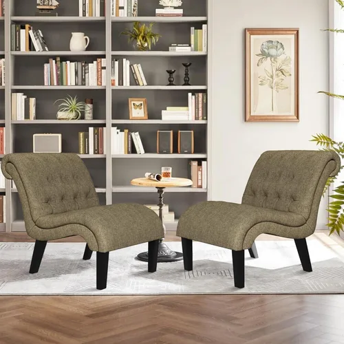 Vista 49 de Yongqiang Silla decorativa para dormitorio, sala de estar, moderna silla esquinera tapizada con botones y sin brazos con patas de madera
