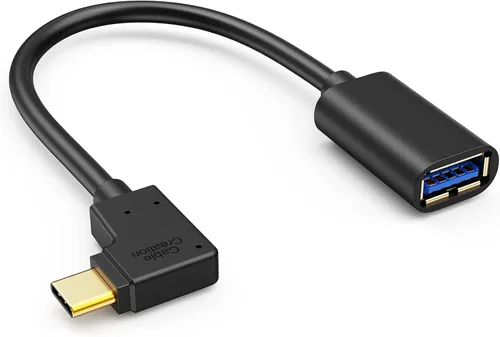CableCreation Adaptador USB C a USB hembra de 90 grados, cable USB C OTG, tipo C a USB A, conector hembra compatible con MacBook Pro Air, iPad