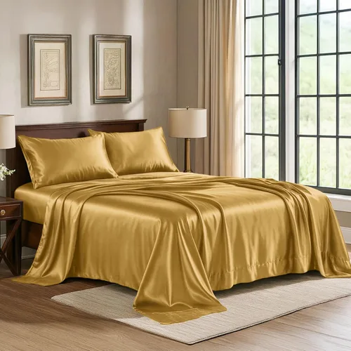 Vista 11 de Pure Bedding Sábanas de satén de lujo para cama individual de hotel, juego de sábanas de microfibra extra suave de 1800, resistente a las arrugas, a