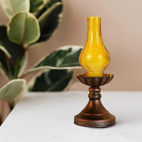 Vista 3 de BAUBUY Lámpara de aceite de repuesto para chimenea de vidrio retro de queroseno, pantalla de lámpara de cristal ámbar con parte superior