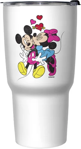 Vista 3 de Disney Mickey Minnie Love - Taza de viaje aislada de acero inoxidable de 27 onzas, multicolor