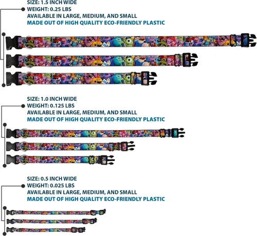 Vista 3 de Buckle-Down Collar de clip de plástico, Monsters University Monsters Stacked, 1/2 pulgada de ancho, se adapta a cuello de 6-9 pulgadas, pequeño