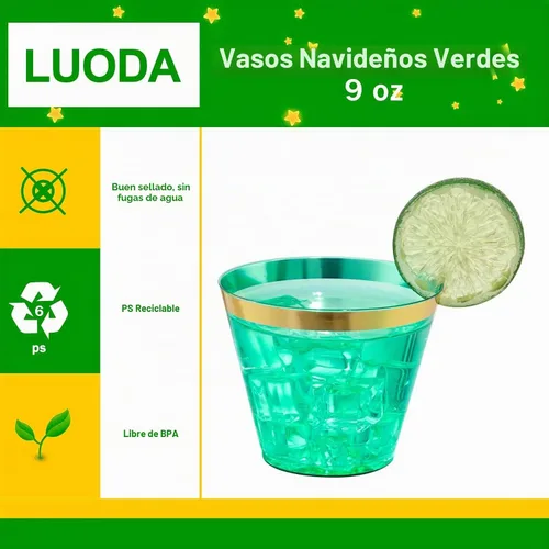 Vista 10 de LUODA 150 vasos de plástico azul, vasos desechables transparentes de 9 onzas con borde dorado, vasos de plástico con borde dorado, vasos de plástico