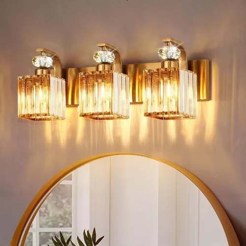 Vista 10 de Lámpara Moderna de Tocador de Baño, Luminarias de Baño de 2 Luces Negro Dorado Sobre Espejo, Aplique de Pared de Cristal de 12.6