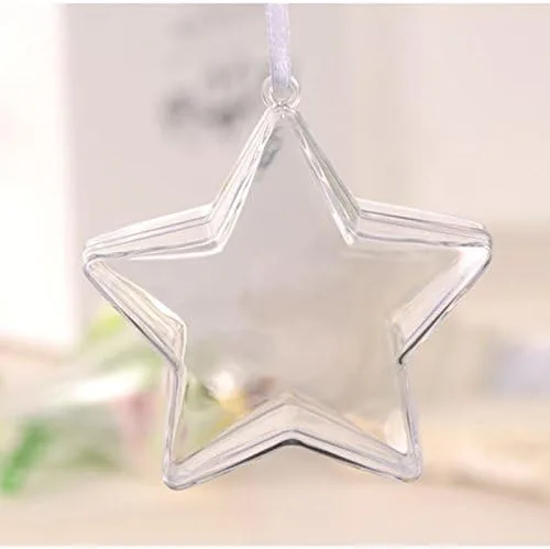 10 adornos de árbol de Navidad de estrella transparente, adornos de plástico rellenables para Navidad, boda, fiesta, adornos colgantes, manualidades