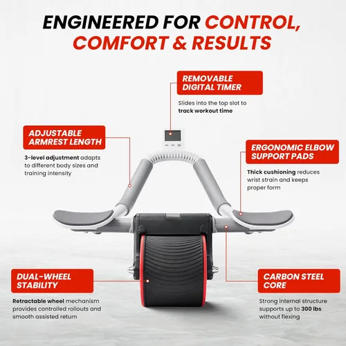 Vista 5 de AB Roller for Men & Women – Core Strength Training Wheel Set with Elbow Support & 2 Knee Pads – Abdominal Exercise Roller for Core Stability, Belly