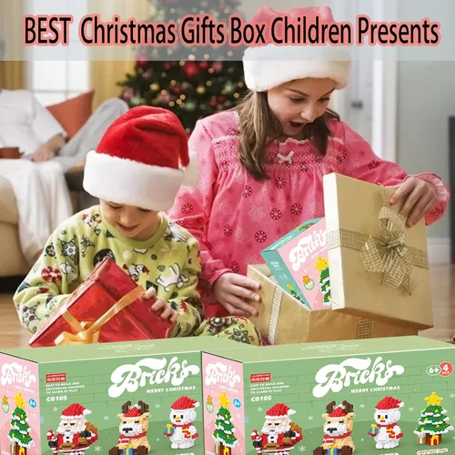 Vista 7 de Bloques apilables de Navidad compatibles con Lego, Navidad, Papá Noel, juego de microbloques de construcción, caja de regalo de Año Nuevo, regalos