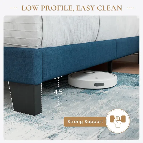 Vista 5 de SHA CERLIN Base de cama de plataforma completa con cabecera de tela tapizada, base de colchón con fuerte soporte de listones de madera, no necesita