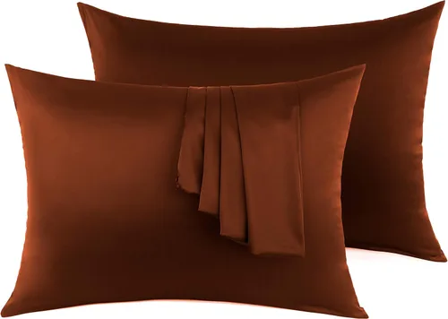 Vista 22 de Vernia juego de 2 fundas de almohada de seda natural para el cabello y la piel, ambos lados de 19 momme y 600 hilos con cremallera oculta Negro