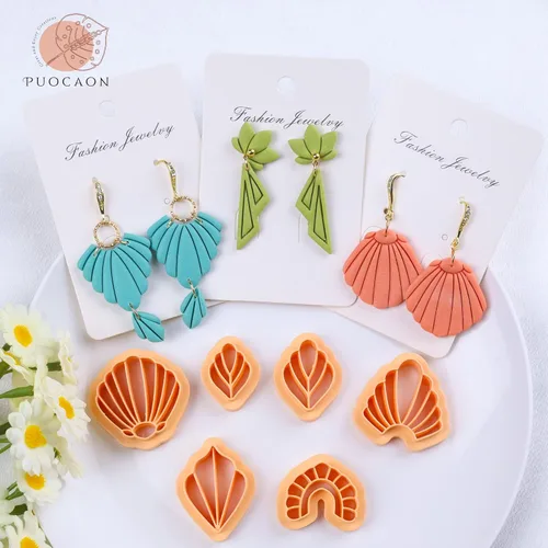 Vista 3 de Puocaon Cortadores de aretes de arcilla básica, 21 piezas de cortadores de arcilla polimérica, juego de cortadores de joyas de arcilla geométrica