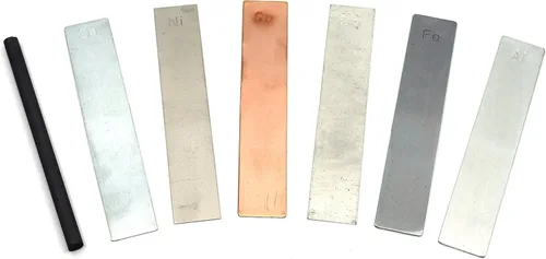 EISCO Juego de 7 electrodos de metal, aluminio, cobre, zinc, níquel, estaño, hierro y carbono