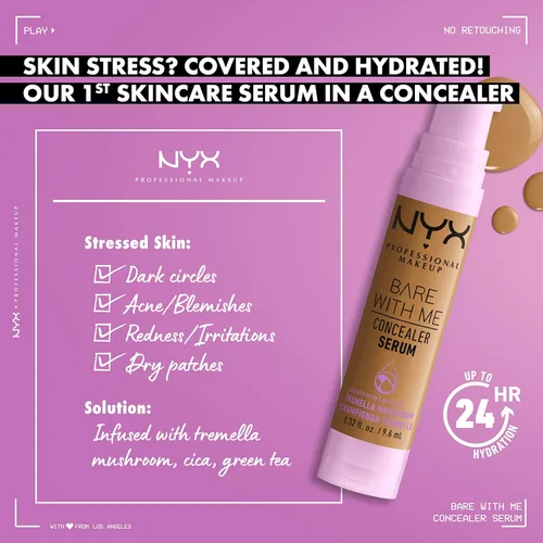 Vista 2 de NYX PROFESSIONAL MAKEUP Bare With Me - Suero corrector, Maquillaje corrector para hasta 24 horas de hidratación - Claro