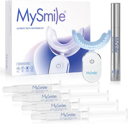 MySmile Kit de blanqueamiento dental de lujo de 10 minutos con 28 luces LED, gel blanqueador de dientes con peróxido de carbamida al 35%, ayuda a