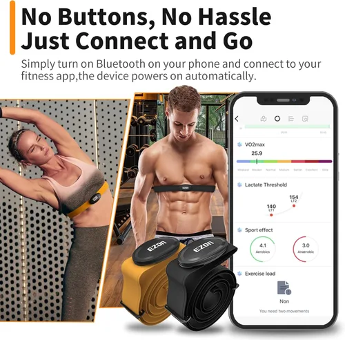 Vista 4 de EZON Heart Rate Monitor Chest Strap C009Pro,ANT+& Bluetooth 5.1 Dual Protocol,Up to 400H Battery Life,Compatible with