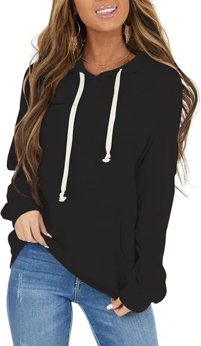 Vista 11 de Sudaderas con capucha casuales para mujer, ligeras, de manga larga, blancas, con cordón, sudaderas holgadas con bolsillo Carbón