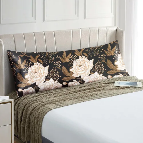 Vista 44 de EXQ Home - Funda de almohada de satén para cuidar el cabello y la piel, tamaño estándar, de seda con estampado negro, juego de 2 fundas con cierre