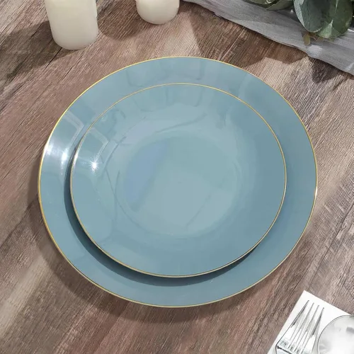 Vista 10 de Efavormart 10 Pack Platos transparentes rosa martillados de 7" de plástico para postres y aperitivos con borde dorado, platos desechables