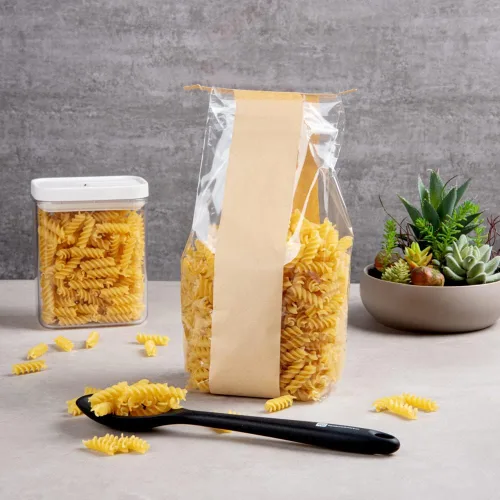 Vista 3 de Restaurantware - Bag Tek - Bolsas de corbata de estaño kraft de 4.6 x 3.5 x 12.5 pulgadas, 100 bolsas resellables para panadería - Fondo plano