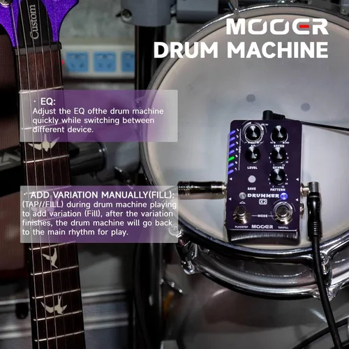 Vista 3 de Pedal de guitarra con máquina de batería MOOER con 121 ritmos de batería, 11 estilos musicales, 7 ranuras de ritmo, función de relleno, botón