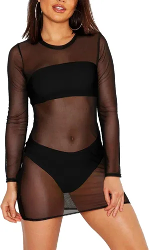 Vista 4 de COCOLEGGINGS Vestido de playa de manga larga de malla transparente para mujer