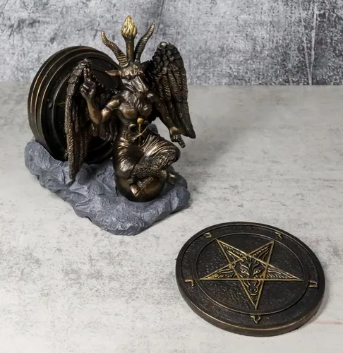 Vista 7 de Ebros Gift Wicca Occult Sabbatic Goat Baphomet - Juego de cuatro azulejos con respaldo de terciopelo, protector de muebles, bar, pub, cocina, acento