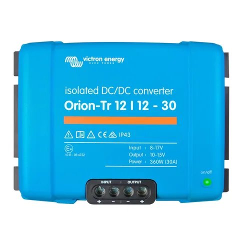 Vista 24 de Victron Energy Orion-Tr Convertidor de CC a CC - 12/12 voltios 9 amperios 110 vatios - Protección IP43 - para sistemas de batería dual - Aislado